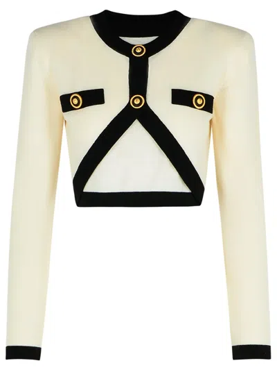 BALMAIN CROP CREAM WOOL BLEND CARDIGAN
