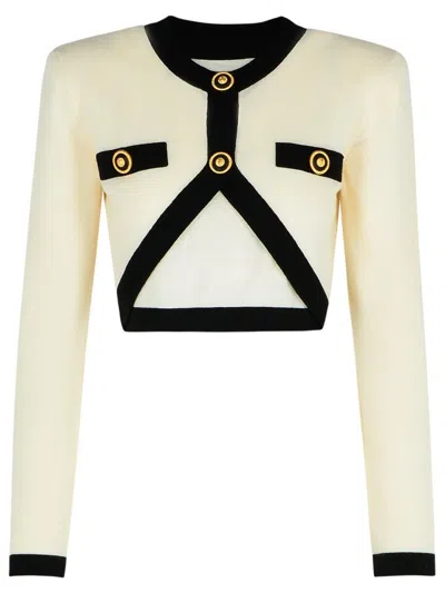 Balmain Wool Blend Cropped Cardigan In Neutrals
