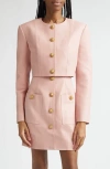 Balmain Women Long Sleeves Buttoned Lambskin Cropped Jacket In Pink