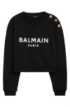 Balmain 3-button Logo-print Crop Sweatshirt In Eab Black/white