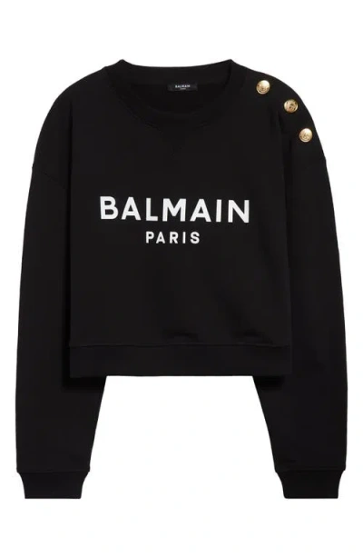 BALMAIN BALMAIN CROP LOGO GRAPHIC SWEATSHIRT