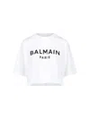 Balmain Logo Cotton Jersey Cropped T-shirt In White