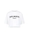 Balmain Logo Cotton Jersey Cropped T-shirt In White