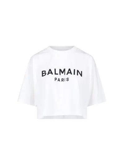 BALMAIN BALMAIN CROP LOGO T-SHIRT – WHITE