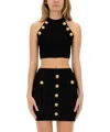 Balmain Embellished Ribbed-knit Halterneck Top In Black