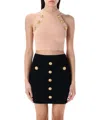 Balmain Women's 6 Button Halterneck Knit Cropped Top In Pink