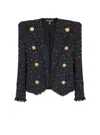 Balmain Cropped 8-button Jacket In Polka-dot Tweed In Black