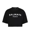 Balmain Logo Print Cropped Cotton Jersey T-shirt In Black