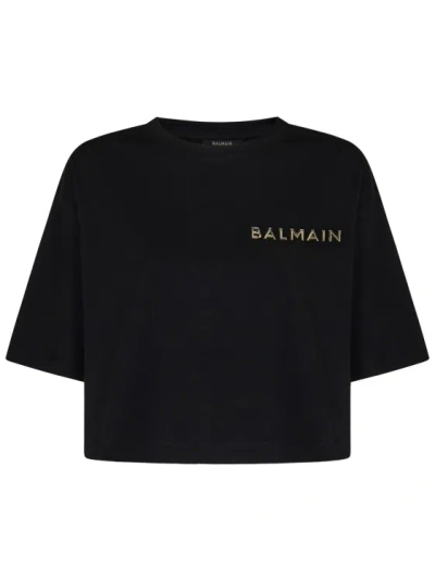 Balmain Cropped Black Cotton Jersey T-shirt