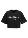 Balmain Graphic Print Cropped T-shirt With Short Sleeves In Black
