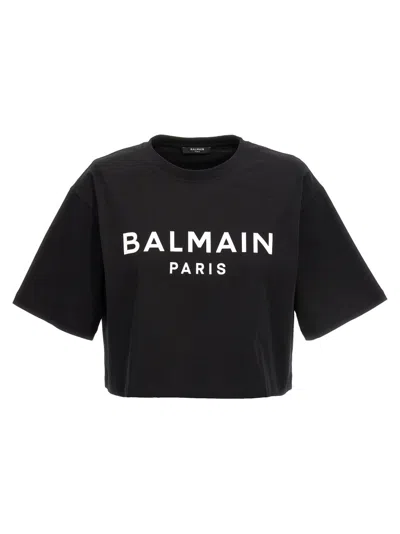 BALMAIN BALMAIN CROPPED BLACK CREWNECK T-SHIRT