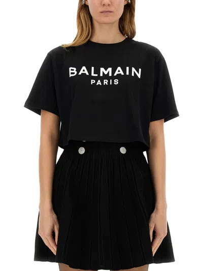BALMAIN CROPPED BLACK T-SHIRT