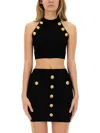 Balmain Embellished Ribbed-knit Halterneck Top In Black