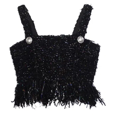 Pre-owned Balmain Cropped Black Tweed Bustier Crop Top