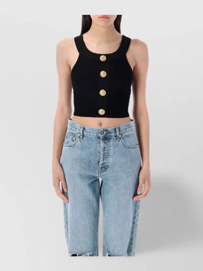 BALMAIN CROPPED BOATNECK TOP GOLD BUTTONS
