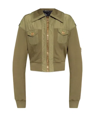 Balmain Cropped Bomber Jacket In Green