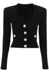 Balmain Black Fitted Cardigan With V Neckline And Jewel Buttons In Knit In Black