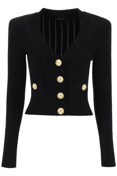 Balmain Cropped Cardigan In Black