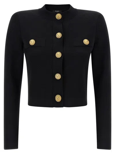 Balmain Cropped Cardigan In Black