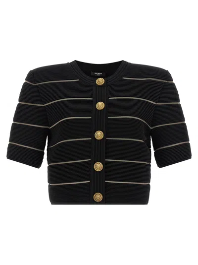 Balmain Cropped Cardigan In Black