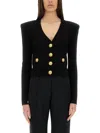 Balmain Cropped Cardigan With Deep V-neckline In Black