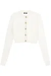 BALMAIN CROPPED CARDIGAN WITH JEWEL BUTTONS | POINTELLE KNIT | WHITE | WOMEN'S