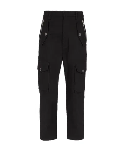 Balmain Cropped Cotton Cargo Trousers In Black