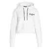 Balmain Cropped Cotton Flock Hoodie In White