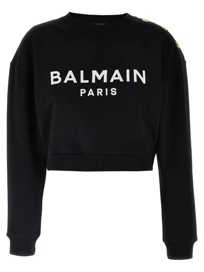 BALMAIN BALMAIN LOGO ORGANIC COTTON CROPPED SWEATSHIRT