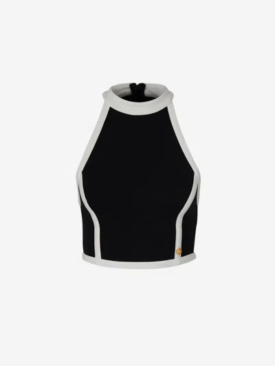 Balmain Cropped Cotton Top In Black