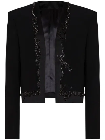Balmain Cropped Crepe Blazer In Black