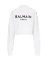 Balmain Women Logo Organic Cotton Cropped Sweatshirt In White