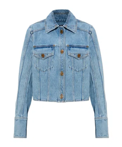 Balmain Long-sleeved Denim Jacket In Blue
