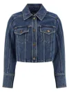 Balmain Cropped Denim Jacket In Blue