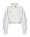 Balmain Cotton Denim Buttoned Crop Jacket In White