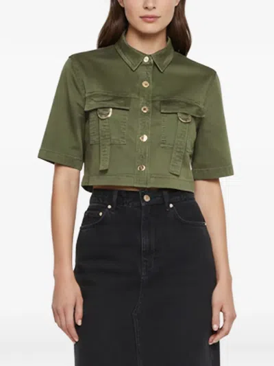 Pre-owned Balmain Cropped Denim Shirt In Green