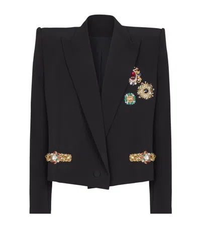 Balmain Cropped Embellished Jacket In Black