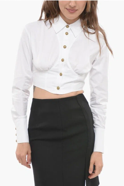 Balmain Cropped Fit Shirt With Jewel Buttons In White