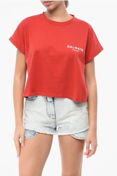Balmain Cropped Fit T-shirt With Flocked Logo