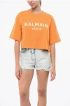 Balmain Logo-print Cropped T-shirt In Orange