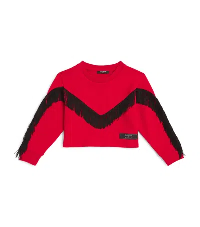 Balmain Kids' Cropped Fringed Sweatshirt In Red