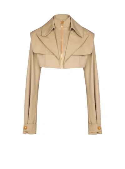Balmain Cropped Gabardine Jacket In Neutral