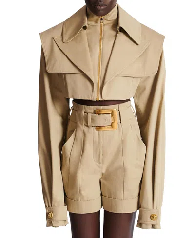 Balmain Cropped Gabardine Jacket In Neutral