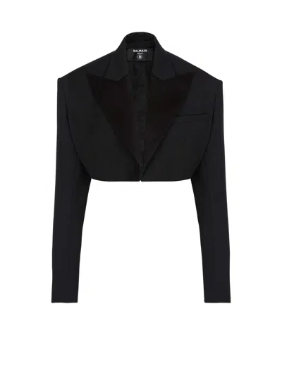 BALMAIN CROPPED GRAIN DE POUDRE JACKET