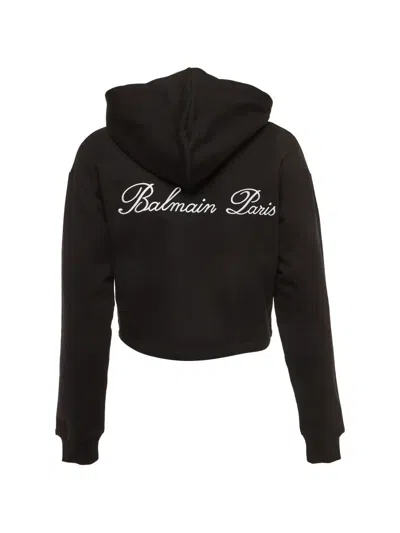 Pre-owned Balmain Cropped Hoodie In Black