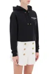 BALMAIN CROPPED HOODIE WITH FLOCKED LOGO