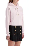 Balmain Flocked Logo Cropped Organic Cotton Hoodie In Multi