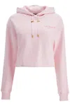 Balmain Flocked Logo Cropped Organic Cotton Hoodie In Pink
