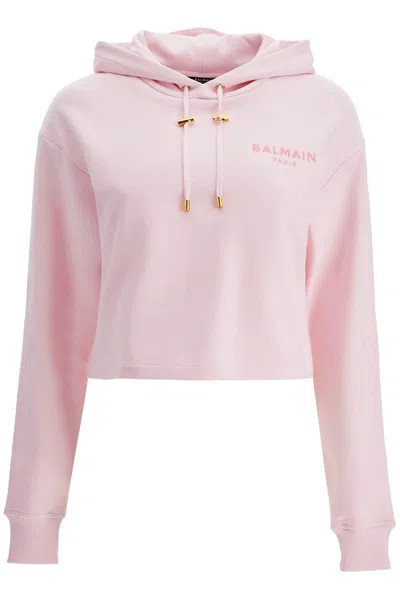 Balmain Cropped Hoodie With Hood. In Pink