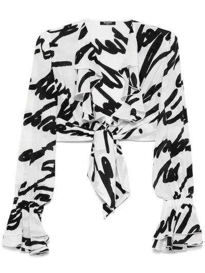 BALMAIN LOVE LETTER-PRINT BLOUSE
